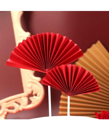 15 Pieces Paper Fan-Shaped Cupcake Topper Party Cake Top Decoration Cake Picks Baking Decoration for Bridal Shower Wedding New Year Party (Red) - Buy Online on GoSupps.com