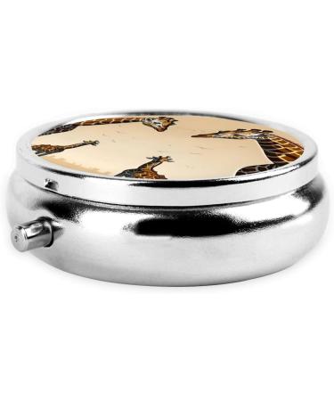 Mother and Child Giraffe Round Pill Box - 3 Compartment Portable Organizer for Purse or Pocket - Ideal Travel Pill Case - Buy Online on GoSupps.com