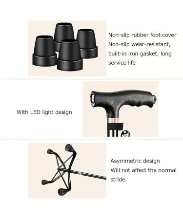 Canes Aluminum Alloy Walking Stick Lightweight Four-Legged Anti-Slip Elderly Walker Height Adjustable Cane with LED Lights for Women Man Outdoor Travel Walking Crutches Journey - Buy Online on GoSupps.com