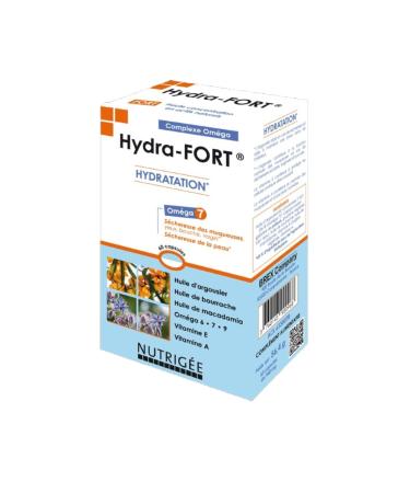 NUTRIG E - Hydra-Fort - Dryness of Mucous membranes & Skin - Moisturizes & Protects Cells Restores Flexibility Elasticity & Nourishes Skin - 2 to 4 doses/day - 60 Capsules - Made in France