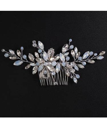Teyglen Dainty Crystal Bridal Wedding Hair Comb Sparkly Silver Opal Rhinestone Hair Pieces Hair Accessories Bridal Side Comb Headpieces for Women Bride Girls