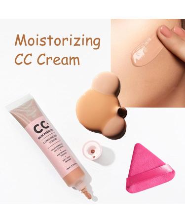 CC Cream Bb Cream Foundation Skin Tone Adjusting Matte Colour Correcting Brightening Face Cream Full Coverage Foundation Anti-Redness with Triangle Powder Puff Set (Sand) - Buy Online on GoSupps.com