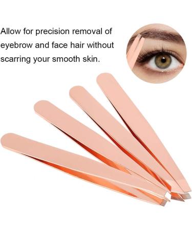 Rose Gold Stainless Steel Slant Tip Tweezers - 4 Pack Eyebrow Hair Remover Makeup Tool for Travel - Buy Online on GoSupps.com