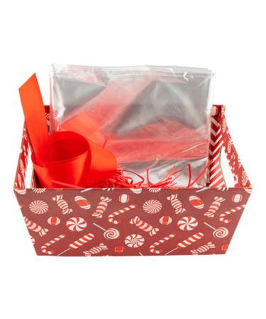 Christmas Pre-filled Hamper Baskets Set with Handles (Red Candy Cane Single) Single Red Candy Cane