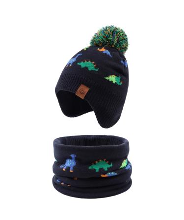 XIAOHAWANG Knitted Baby Hat Winter Warm Boys Girls Beanie Fleece Lining Toddler Kids Hat with Pompom 9-24 Months Colorful Dinosaur Hat+Scarf - Buy Online on GoSupps.com