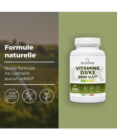 Bandini Vitamin D3 + K2 | 365 Tablets (ANNUAL ADVANCE) - Premium Quality: 200mcg K2VITAL - 99.7+% All-Trans K 2-MK7 + 1000 IE Vitamin D Cholecaciferol | Bone Teeth Immune System - Buy Online on GoSupps.com