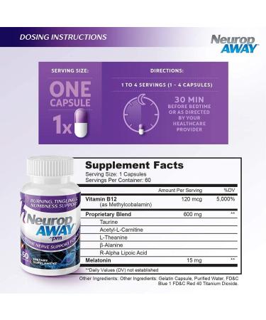 NeuropAWAY PM Nighttime Nerve Support Formula - Relieve Nerve Discomfort & Burning Sensation in Fingers, Hands, Toes & Feet - Patented 60 Capsules - Buy Online on GoSupps.com