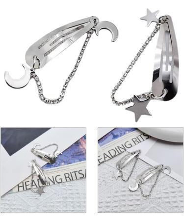 hgnxa Sparkling Silver Hair Clip Moon and Star Charm Hairpin for Women Harajuku Style Fringe Chain Hair Barrette Cute - Buy Online on GoSupps.com