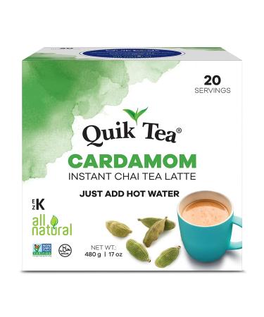 QuikTea Cardamom Instant Chai Tea Latte - 20 Count Single Box - Single Serve Pouches - All Natural & Preservative Free