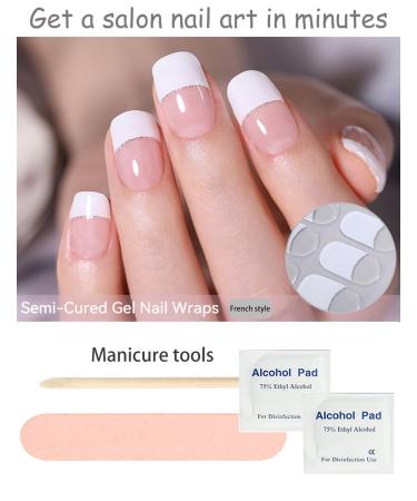 Buy Semi Cured Gel Nail Strips | 20pcs French Glitter Nail Stickers | DIY UV Gel Nail Wraps for Stunning Home Manicures - Buy Online on GoSupps.com