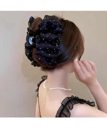 Bow Bubble Clips Chiffon Silk Hair Clips Layered Bubble Mesh Tulle Fluffy Hair Clips Bows Hair Accessories for Women Black B - Buy Online on GoSupps.com