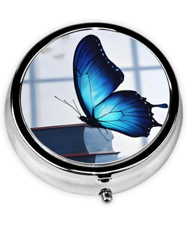 Blue Butterfly Mini Round Pill Box | 3 Compartment Travel Organizer | Portable Medicine Case for Home & Office - Buy Online on GoSupps.com