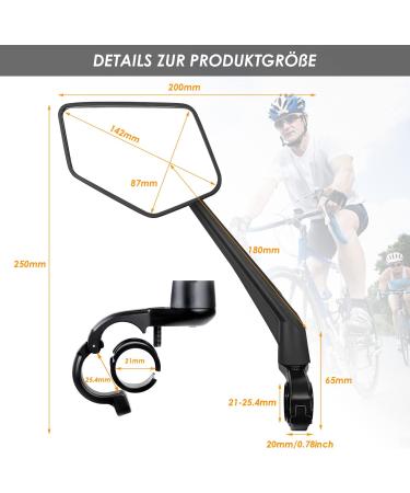 Arkham Extra Large Bicycle Mirror - 360 Swivel Shatterproof & Durable - Universal Fit for E-Bikes & Standard Bikes (Left Handlebar 21-25.4mm) - Buy Online on GoSupps.com