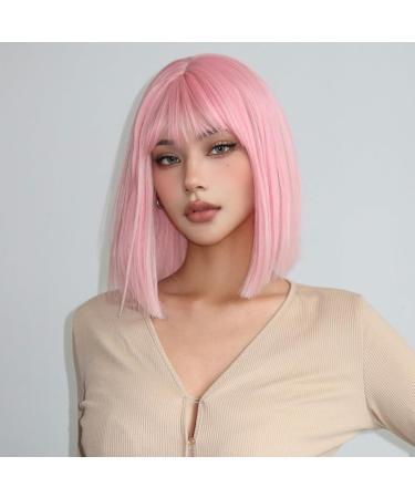 Shop Testar Pink Wig - 14 Inch Short Bob Wig for Women | Vibrant Synthetic Hair for Daily Wear & Cosplay - Buy Online on GoSupps.com
