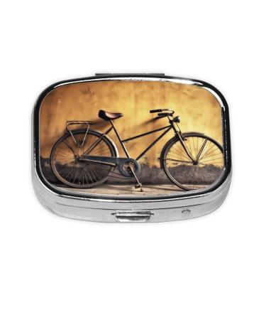 Old Bicycle Printed Square Pill Box Portable Travelling Pill Box Medicine Organiser