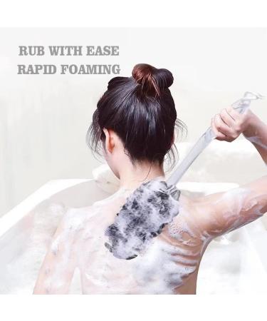 Loofah Charcoal Back Scrubber Set - 1 Long Handle Brush, 1 Large Mesh Pouf, 2 Hooks - Shower Sponge for Men and Women - Buy Online on GoSupps.com