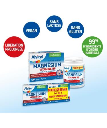 Alvityl Magnesium 300mg + Vitamin B6 - Prolonged Release - Slow and Progressive Diffusion - Magnesium of Marine Origin - Stress Fatigue Irritability - Made in France - Tablets 120 Days - Buy Online on GoSupps.com