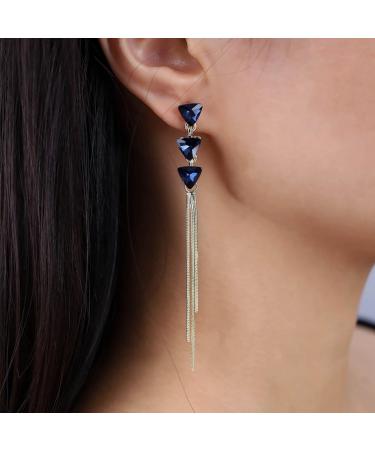 Vintage Sapphire Dangle Earrings - Long Blue Crystal & Gold Chain Tassel Jewelry for Women - Buy Online on GoSupps.com