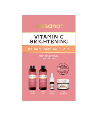 Essano Vitamin C Skin Care Set Radiant Skincare Pack with Gel Face Cleanser (40ml) Exfoliating Face Scrub (40ml) Facial Serum (3ml) SPF15 Moisturizer (10g) For Travel or Trial Cruelty Free