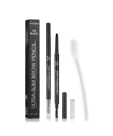 2 Packs Ultra Slim Eyebrow Pencil Micro Brow Definer Pencil with eyebrow razor Waterproof Long-lasting Precise Fine Tip Applicator for Perfect Brows Black