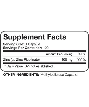 Nutrivein Premium Zinc Picolinate 100mg - Immunity Defense & Cellular Regeneration - 120 Capsules - Buy Online on GoSupps.com