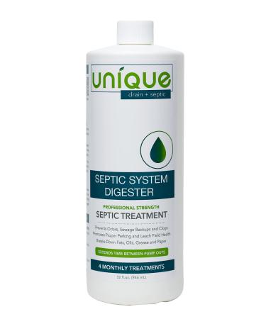 Unique Septic System Digester  4 Monthly Treatments  Helps Prevent Sewage Back-Ups, Clogs, Odors  Safe for Household Use, 32oz