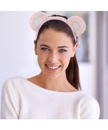 Lurrose Bear Ears Headband Fluffy Bear Ears Hairband Animal Ears Headwear for Makeup Washing Face Cosplay Party Pink White - Buy Online on GoSupps.com