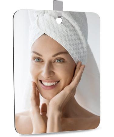 Frameless Acrylic Shower Mirror for Shaving and Makeup, 11x7.48 inch with Adhesive Hooks - Buy Online on GoSupps.com