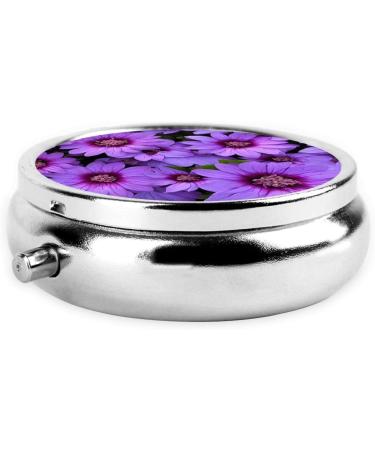 Purple Lily Flower Printed Mini Round Pill Box | 3 Compartment Pill Organizer for Travel Home & Office | Portable Medicine Case - Buy Online on GoSupps.com