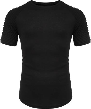 COOFANDY Men's Muscle T-Shirt | Pleated Raglan Sleeve Bodybuilding Gym Tee | Short Sleeve Fashion Workout Shirt | X-Large, Black - Buy Online on GoSupps.com