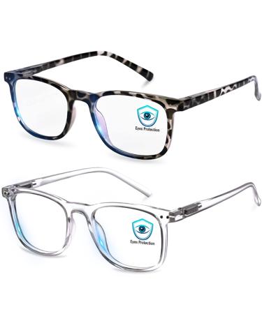 Blue Light Blocking Glasses, Blue Blocker Computer Glasses for Men Women, Anti Glare 400 UV & Eye Strain Fake Square Glasses Leopard + Transparent
