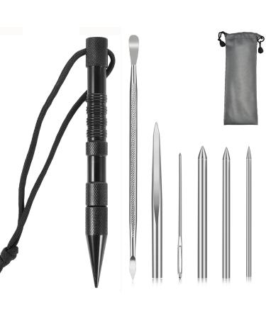 Muye 7 Pack Marlin Spike Paracord Stitching Kit with 5pcs Lacing Needles and Smoothing Tool for Laces Strings Leather Weaving and Paracord Bracelet with Storage