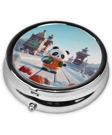 Cartoon Baby Panda Portable Metal Pill Box | Round Mini 3-Compartment | Travel Essential for Small Pills - Buy Online on GoSupps.com