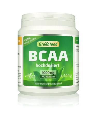 BCAA 1000 mg high -dose 100 tablets vegan - good muscle building and muscle maintenance (proteins).Without artificial additives.Without genetic technology.