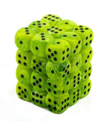Chessex Dice d6 Sets: Vortex Bright Green with Black - 12mm Six Sided Die (36) Block of Dice (1-Pack)