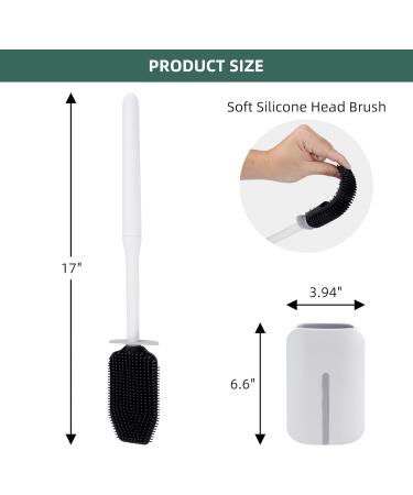 Hibbent 3 Pack Silicone Toilet Bowl Brush Set with Ventilated Holder - Grey | Bathroom Deep Cleaning Kit for Flexible Scrubbing - Toilet Scrubber - Buy Online on GoSupps.com