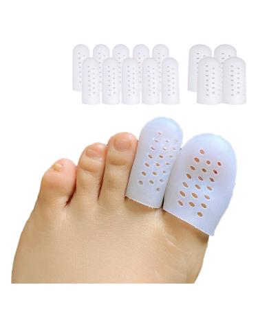 Silicone Gel Toe Protectors Breathable Toe Caps 14 PCS for Women&Men BigToe Sleeves Covers for Blisters Corns Hammer Toe Missing or Ingrown Toenails Toe Cushions for Foot Pain Relief 4pcs Large +10pcs Medium