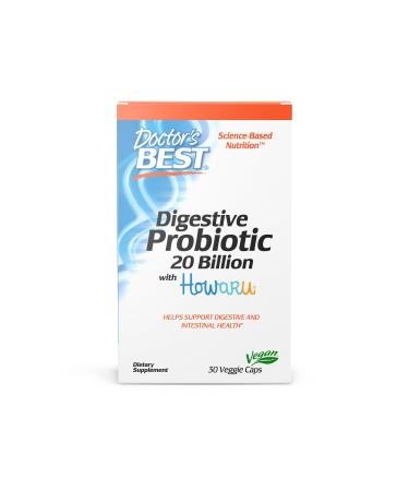 Doctors Best Digestive Probiotic 20 Billion CFU with Howaru Supports Digestive & Intestinal Health Non-GMO Gluten Free Vegan 30 Veggie Caps