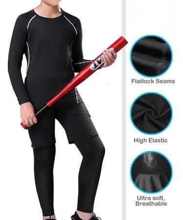 HOPLYNN Youth Boy's Compression Pants 4 Pack - Football Sports Base Layer Leggings - Small - 2 Black 1 Blue 1 Grey - Buy Online on GoSupps.com