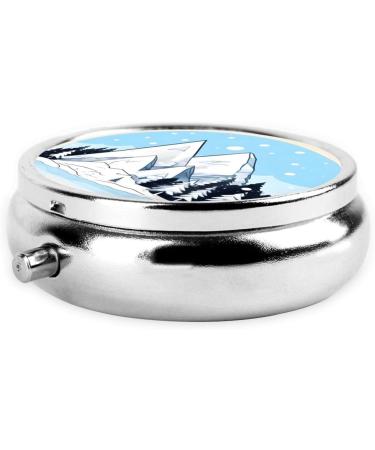 Snow-Capped Mountains Round Pill Box Organizer - 3 Compartment Portable Travel Pill Case for International Shipping - Buy Online on GoSupps.com