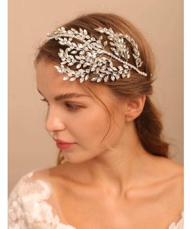 Deniferymakeup Rhinestone Wedding Hair Accessory Crystal Headband for Bride Crystal Leaves Hairstyles for Wedding - Buy Online on GoSupps.com