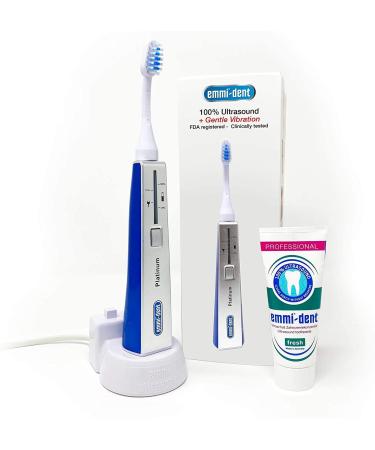Emmi-dent Electric Toothbrush Set for Adults with Gentle 100% Ultrasound Cleaning Technology. Ideal for Sensitive Teeth & Gums  Plaque Removal and More! Includes Nano-Bubble Toothpaste. Rechargeable. Gentle Vibration Ora...