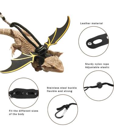 Flyan 1 Set Adjustable Lizard Leash 3 Sizes Reptile Leather Harness Bearded Dragon Rope with Cool Wings for Amphibians Chameleons Small Pet Animals - Buy Online on GoSupps.com