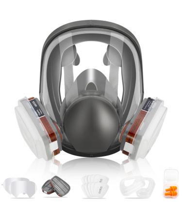 Full Face Respirator Mask 19 in 1 6800 Reusable Respirator Mask with Filters Organic Vapor Respirator Anti-fog Ideal for Paint Dust Spraying Chemicals Formaldehyde Polishing Sanding&Cutting