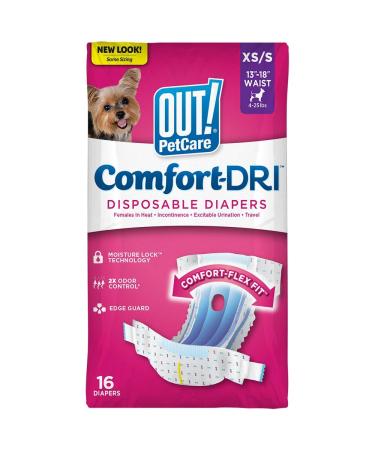 OUT! Pet Care Disposable Female Dog Diapers | Absorbent with Leak Proof Fit XS/S 16 count