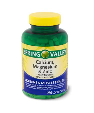Spring Valley - Calcium Magnesium and Zinc, Plus Vitamin D3, 250 Coated Caplets