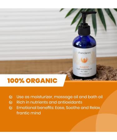 Chandanni Organic Naked Body Massage Oil & Bath Oil - 8oz | Deep Hydration with Sesame Sunflower Jojoba & Ylang Ylang | Nourishing Massage Oil for Men & Women - International Shipping - Buy Online on GoSupps.com