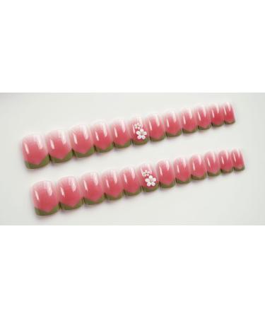 French Tip Press on Nails - Short Press On Nails with Nail Tips White small flowers Glitter Rhinestones Design Ice Green press on nails Acrylic False Nails Cute Artificial Nails - Buy Online on GoSupps.com