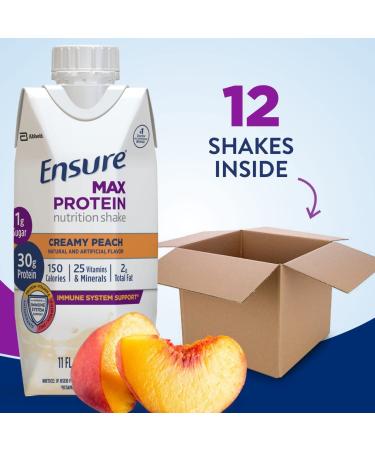 Ensure Max Protein Nutrition Shake  with 30g of Protein  1g of Sugar  High Protein Shake  Creamy Peach  11 fl oz - Pack of 12 - Buy Online on GoSupps.com