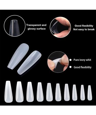 500 Pieces Ballerina Fake Nails - Acrylic Artificial Nail Tips in Clear Box Long Coffin Shape 10 Sizes - Buy Online on GoSupps.com